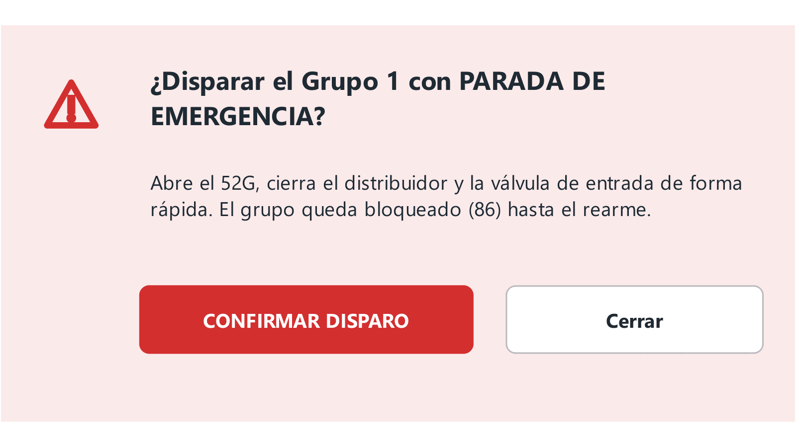 Confirmación de parada de emergencia